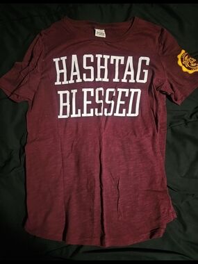PINK Victoria's Secret "HASHTAG BLESSED" Short Sleeve Tee- Rare VHTF EUC